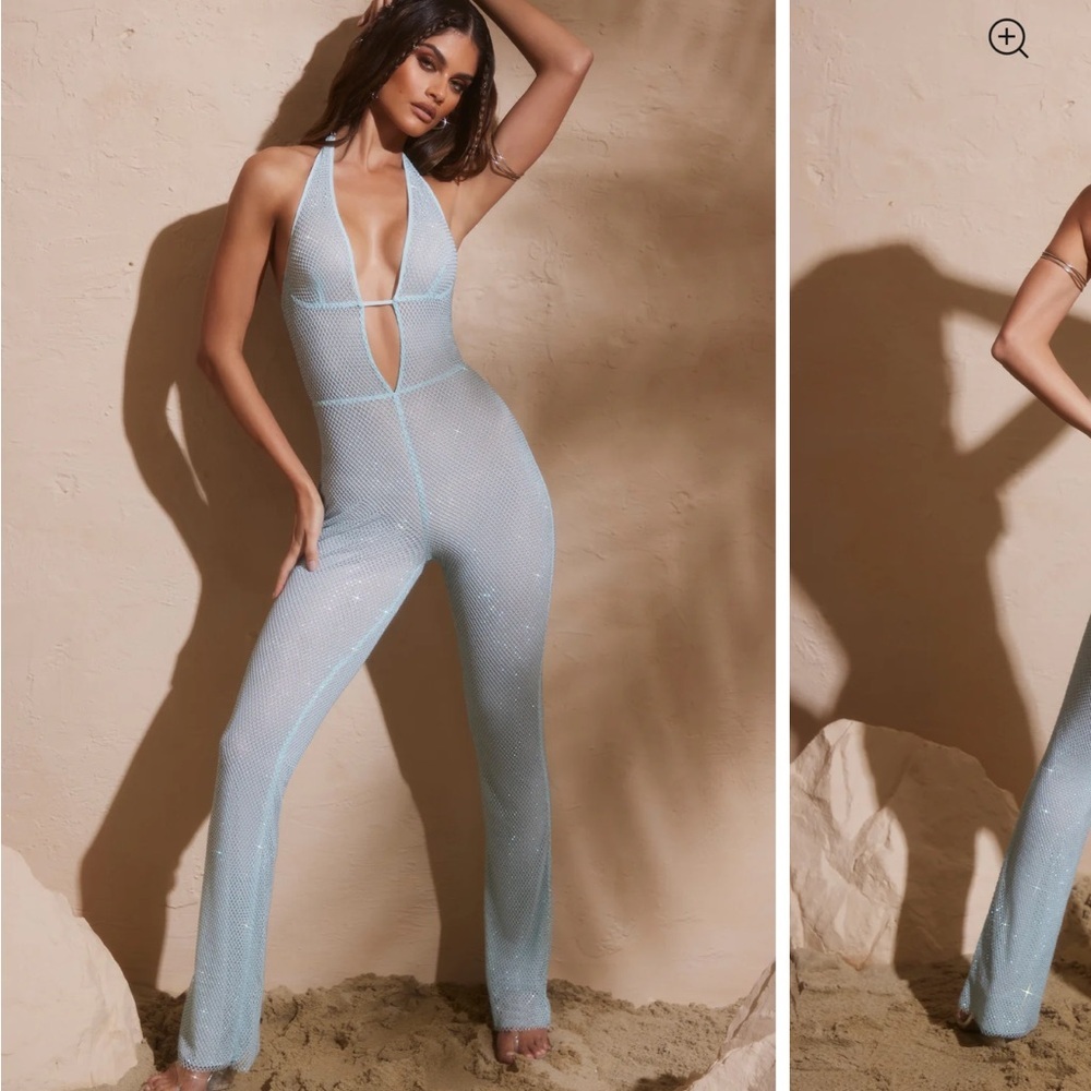 Blue Sparkly Halter Neck Jumpsuit
